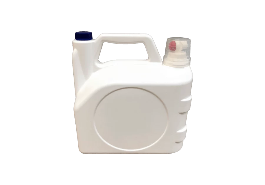 Versatile 7L dual-neck plastic bottle with a specialized measuring chamber, ideal for laundry detergent, fabric softener, floor cleaner, and household cleaning supplies
